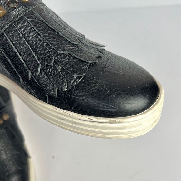 Hogan Black Leather Ankle Sneaker Boots Slip-on Studded with Fringes 37,5 US 7,5 - Picture 15 of 16